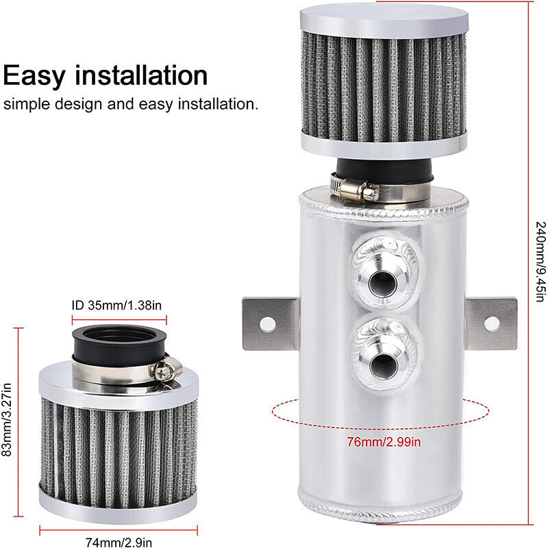 Enigne Aluminum 10AN Oil Catch Can Reservoir Tank W/ Breather Filter Baffled