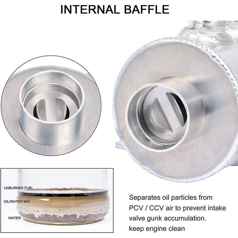 Enigne Aluminum 10AN Oil Catch Can Reservoir Tank W/ Breather Filter Baffled