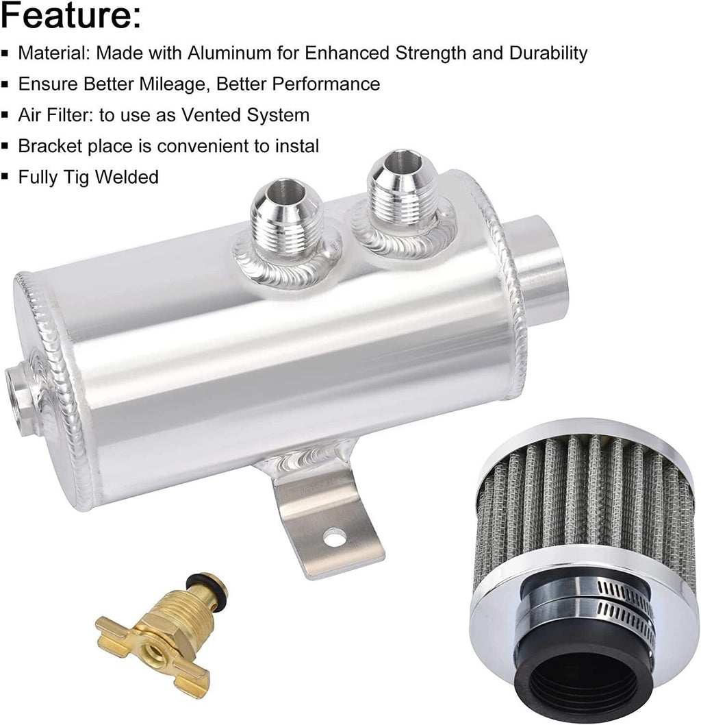 Enigne Aluminum 10AN Oil Catch Can Reservoir Tank W/ Breather Filter Baffled