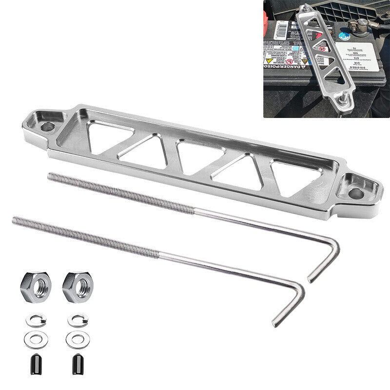 SL Aluminum Car Battery Tie Down Brace Holder Mount Bracket Kit With J-Hooks