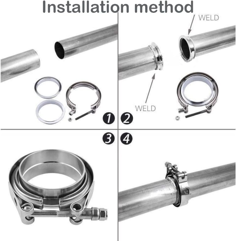 2PC 3.5'' Mild Steel Exhaust V-Band Clamp with Male Female Flanges 3.5 Inch