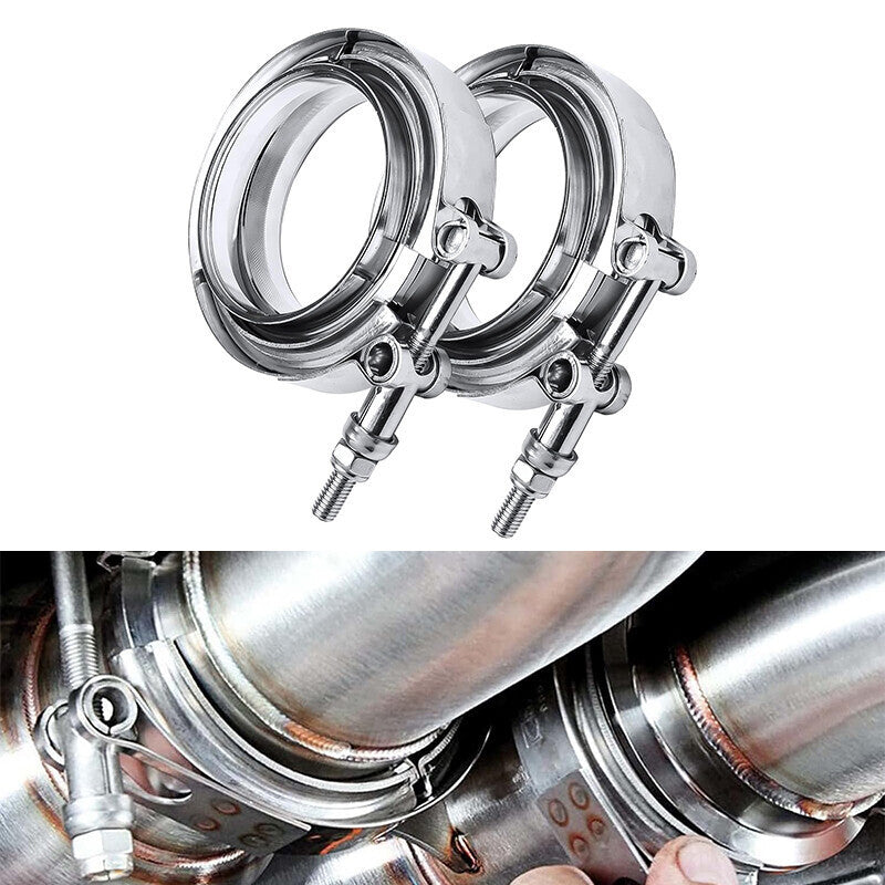 2PC 3.5'' Mild Steel Exhaust V-Band Clamp with Male Female Flanges 3.5 Inch