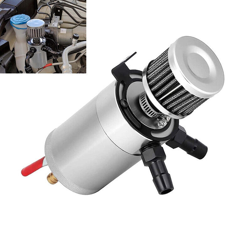 Oil Catch Can Tank 2-Port Baffled Reservoir with Drain Valve Breather Universal
