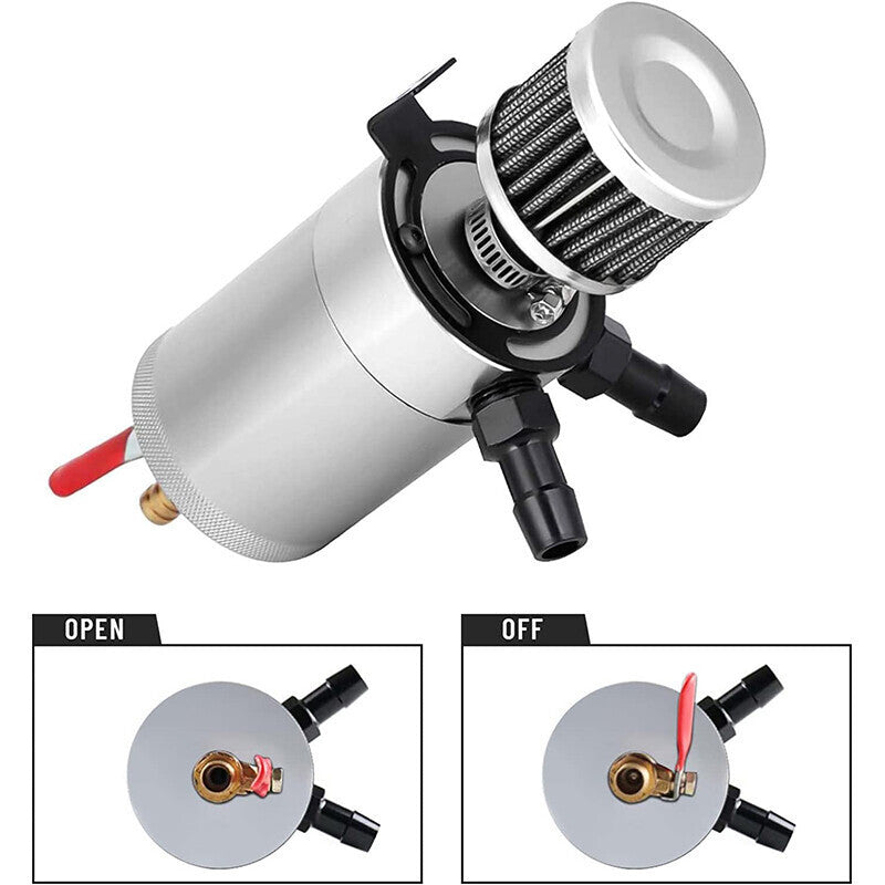 Oil Catch Can Tank 2-Port Baffled Reservoir with Drain Valve Breather Universal