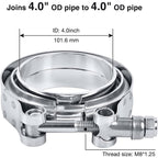 4" Inches V-Band Flange&Clamp Kit Male/Female With Ridge Exhaust Steel 2 Pcs