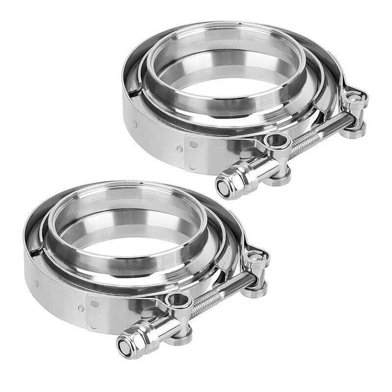 4" Inches V-Band Flange&Clamp Kit Male/Female With Ridge Exhaust Steel 2 Pcs