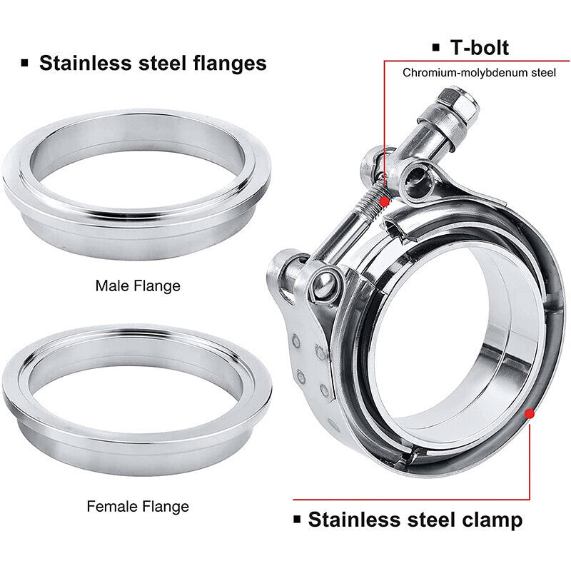 4" Inches V-Band Flange&Clamp Kit Male/Female With Ridge Exhaust Steel 2 Pcs