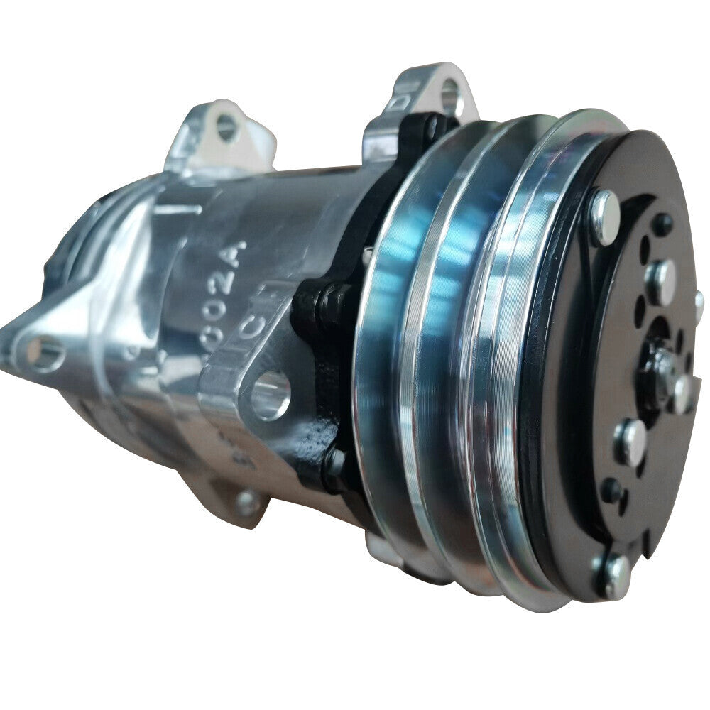 A/C Compressor w/ 2-Groove Pulley for Sanden 508 Style V-Belt Chrome Aluminum