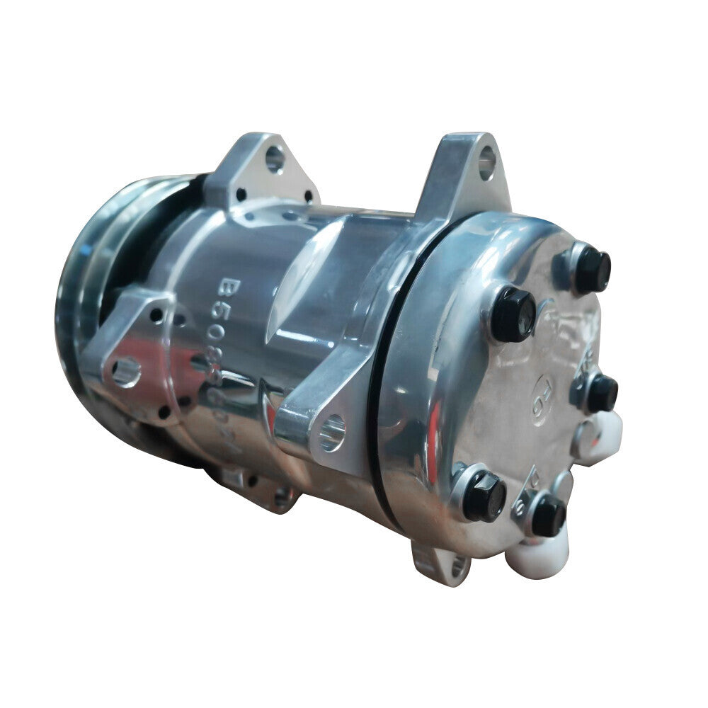 A/C Compressor w/ 2-Groove Pulley for Sanden 508 Style V-Belt Chrome Aluminum