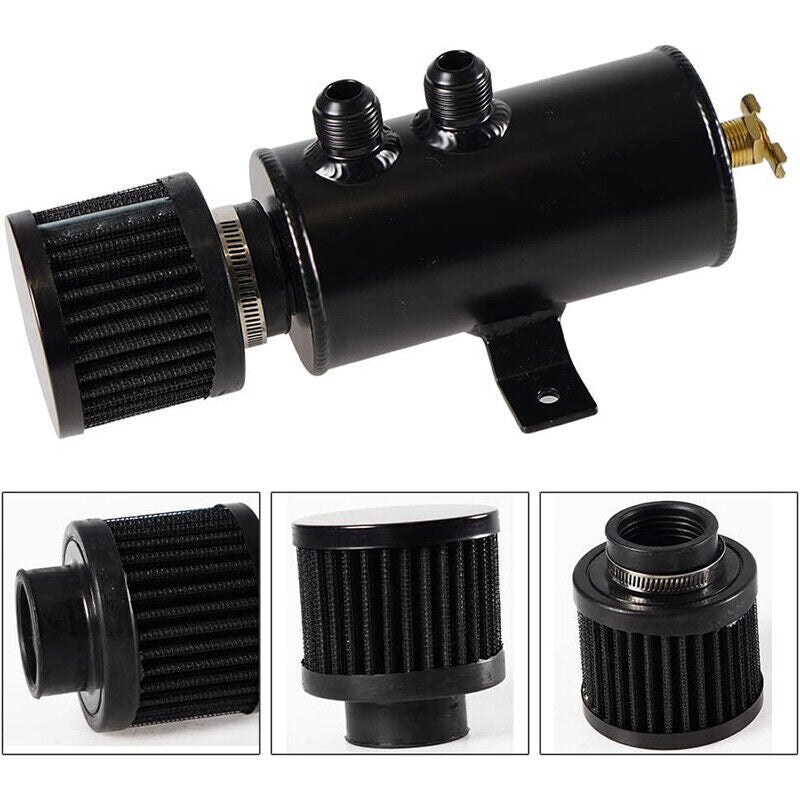 Universal 10AN Aluminum Baffled Oil Catch Can with Drain Valve Breather Filter