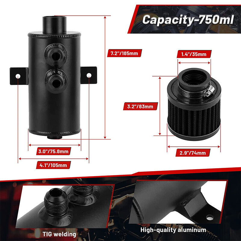 Universal 10AN Aluminum Baffled Oil Catch Can with Drain Valve Breather Filter