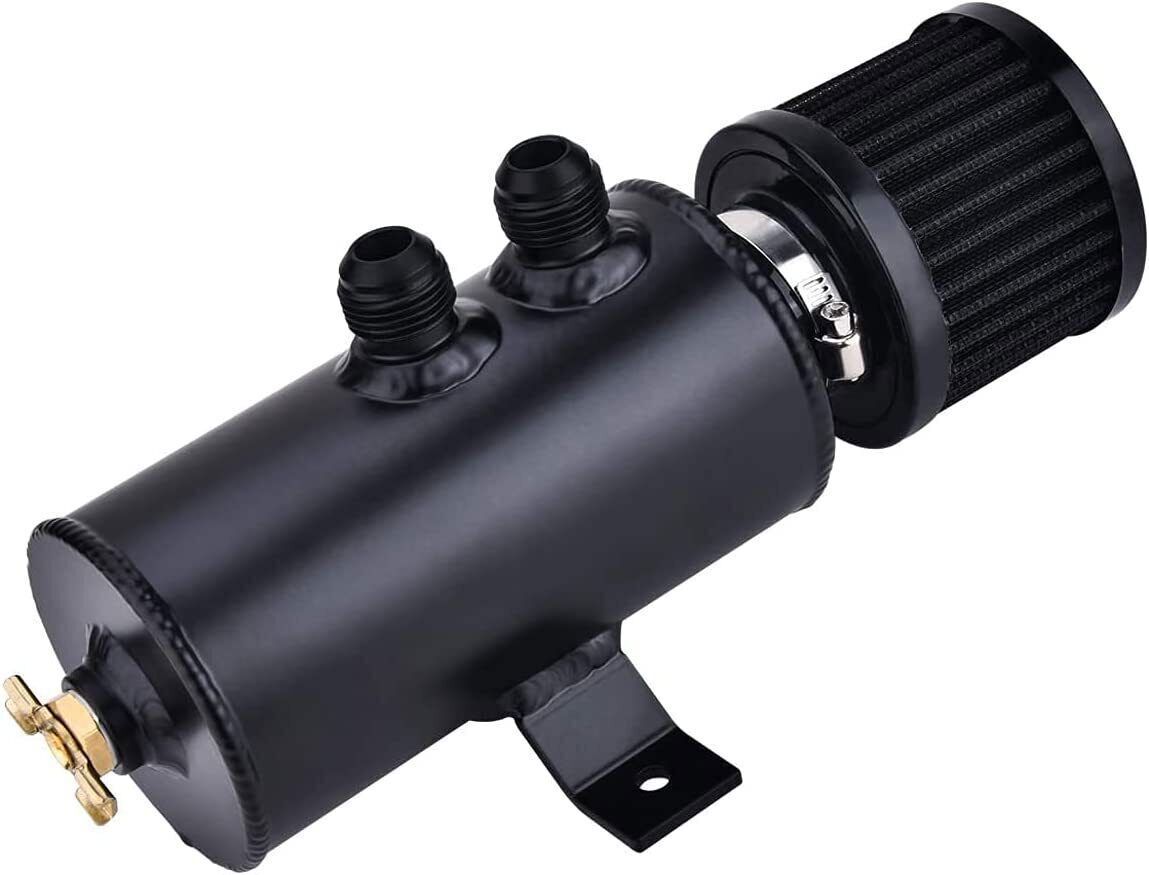 Universal 10AN Aluminum Baffled Oil Catch Can with Drain Valve Breather Filter