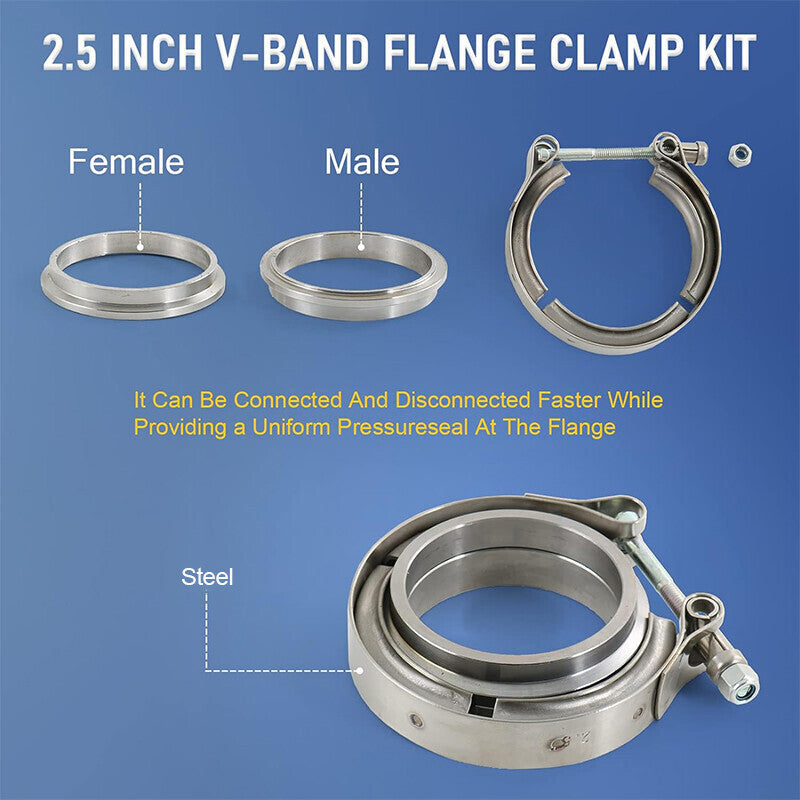 4X 2.5'' V-Band Mild Steel Flange & Clamp Kit For Turbo Exhaust Pipe New