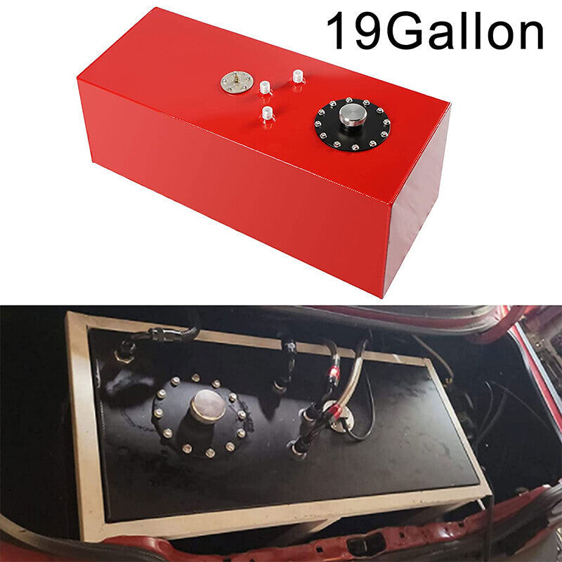 19 Gallon 72L Slim Race Fuel Cell Gas Tank w/ Level Sender Top-Feed Aluminum Red