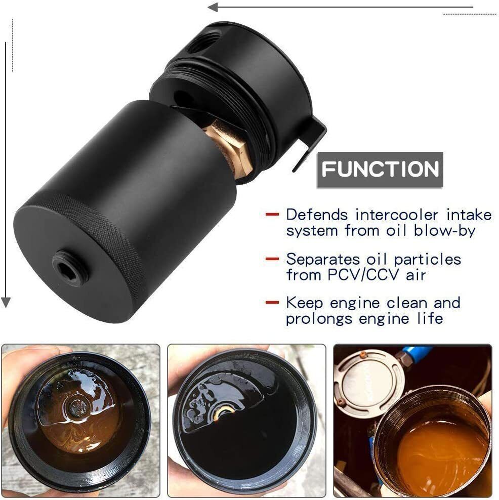 Universal 3-Port Oil Catch Can Reservoir Tank Black, 2 Inlet 1 Outlet