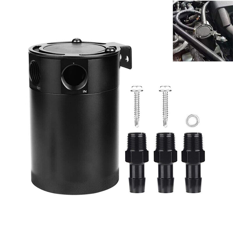 Universal 3-Port Oil Catch Can Reservoir Tank Black, 2 Inlet 1 Outlet