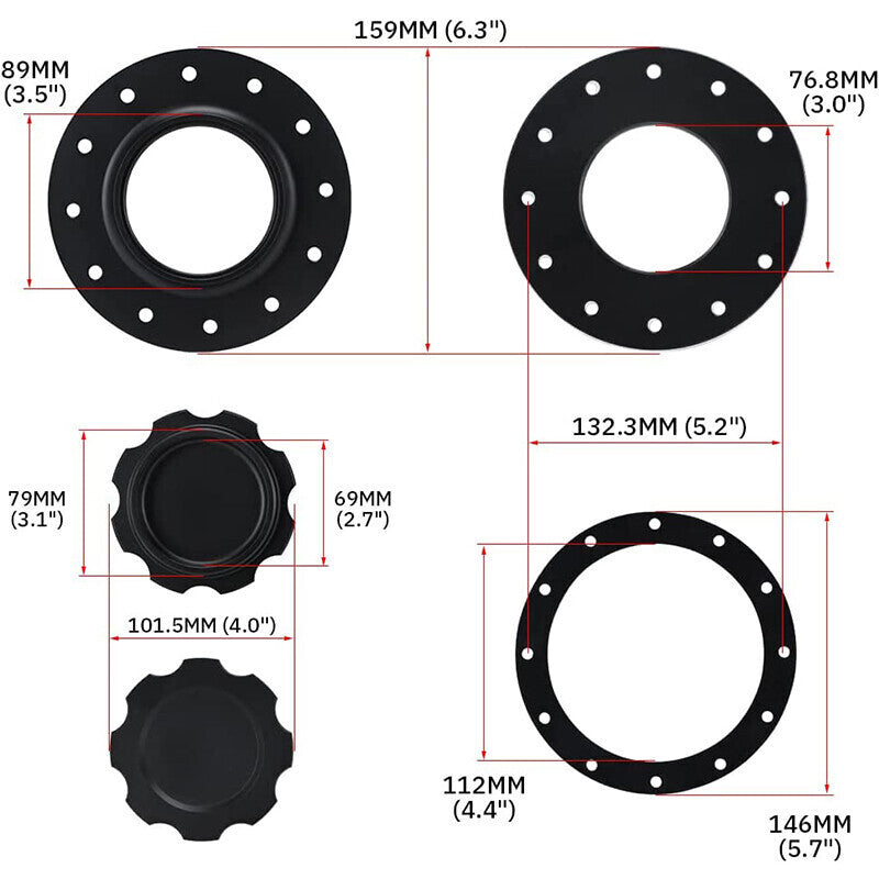 160mm Billet Aluminum Easy Fill Fuel Cell Gas Cap with 12 Hole Cell Bung Replace