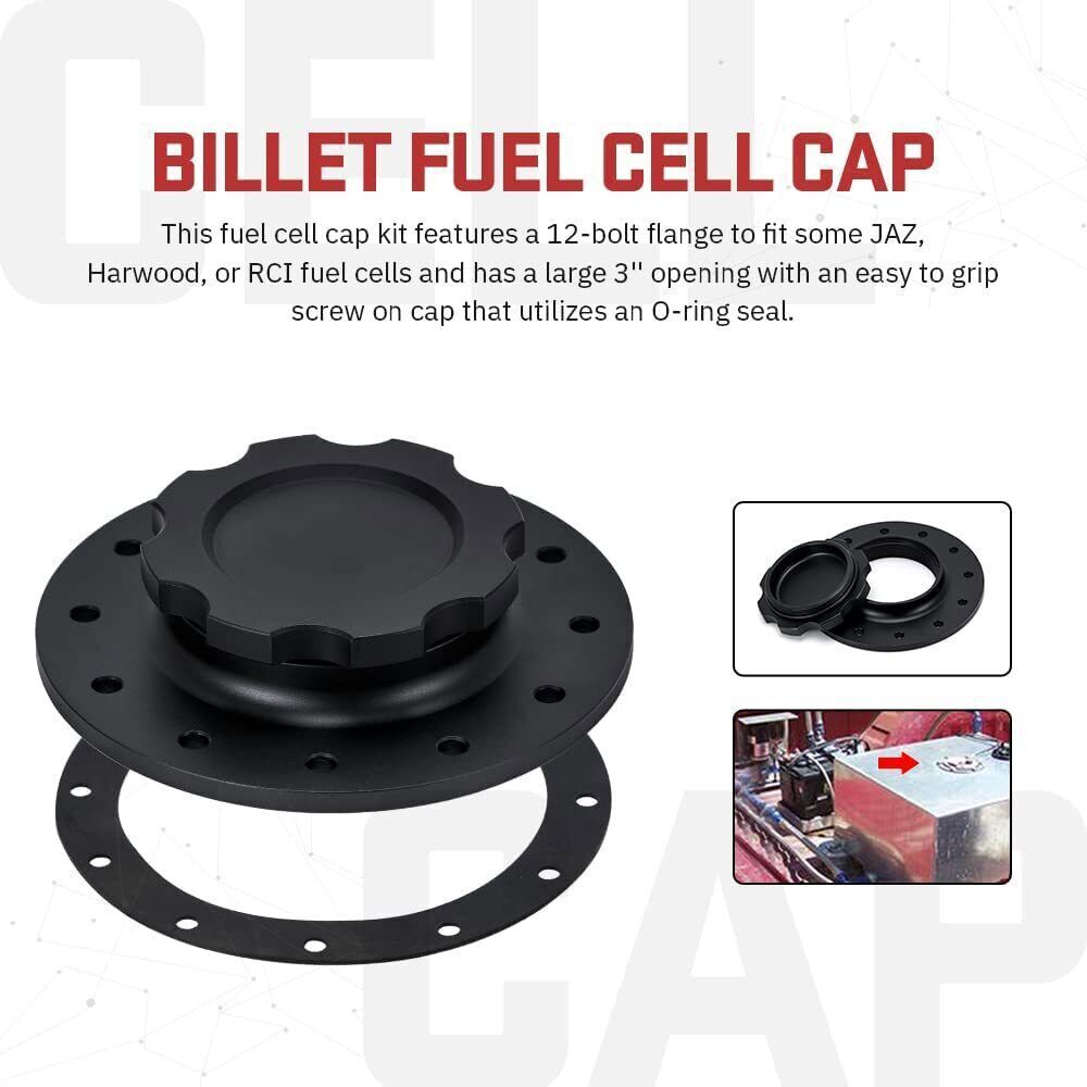 160mm Billet Aluminum Easy Fill Fuel Cell Gas Cap with 12 Hole Cell Bung Replace