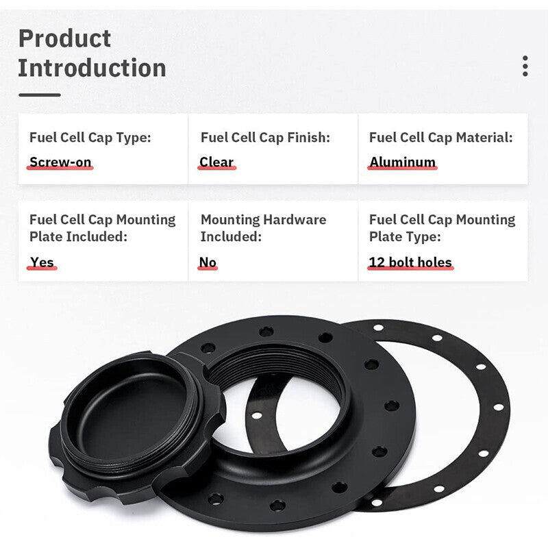 160mm Billet Aluminum Easy Fill Fuel Cell Gas Cap with 12 Hole Cell Bung Replace