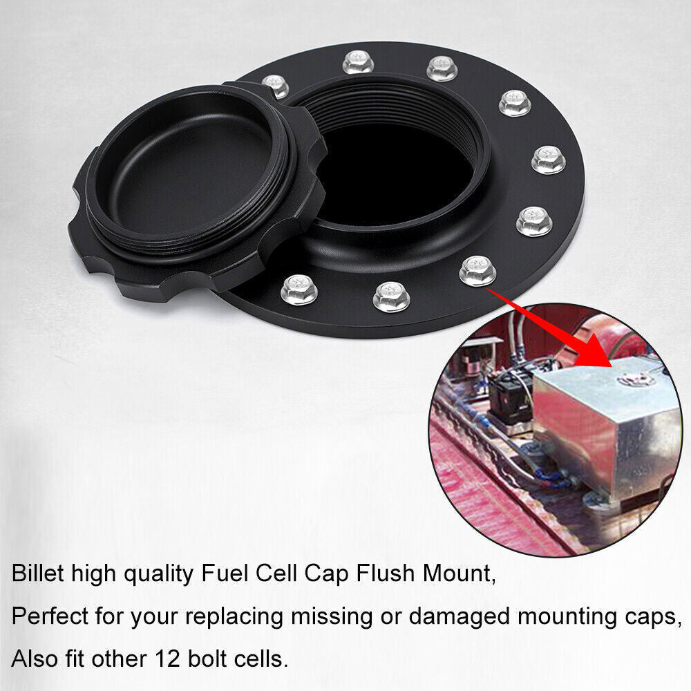 160mm Billet Aluminum Easy Fill Fuel Cell Gas Cap with 12 Hole Cell Bung Replace