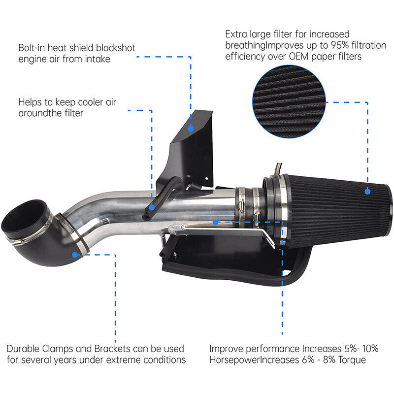 4" Cold Air Intake Kit + Heat Shield For 99-06 GMC/Chevy V8 4.8L Silverado 1500
