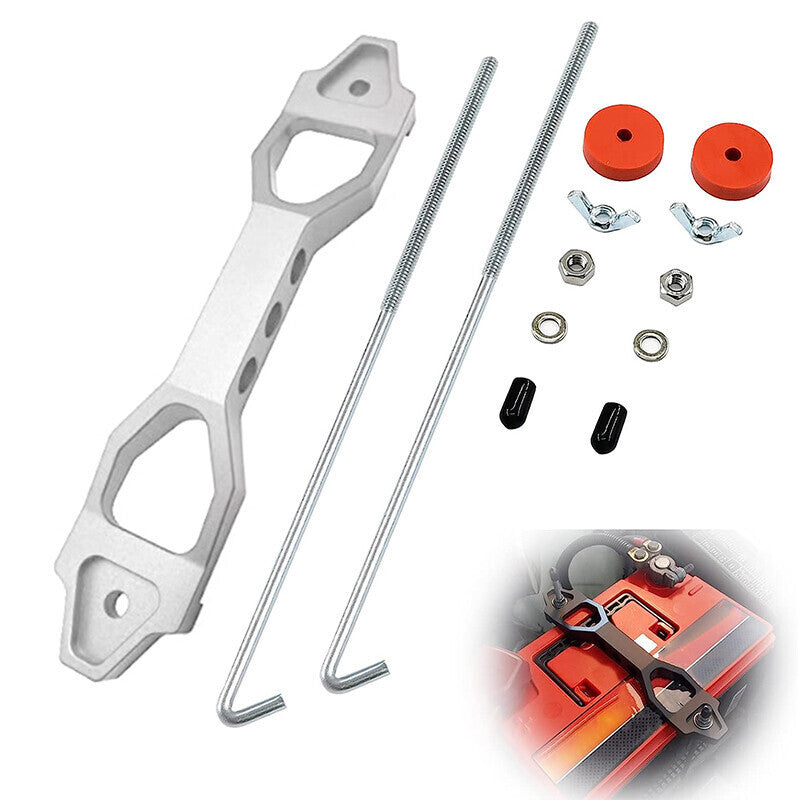 Heavy Duty Battery Tie Down Bracket Sliver + 10 Inch J-Hooks Accessoriess