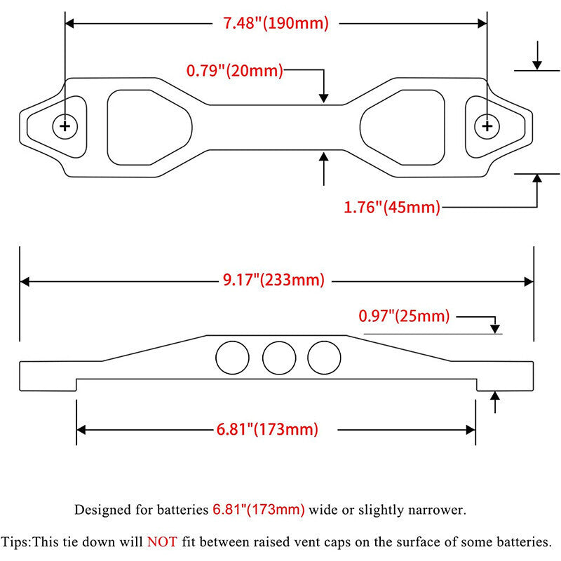 Heavy Duty Battery Tie Down Bracket Sliver + 10 Inch J-Hooks Accessoriess