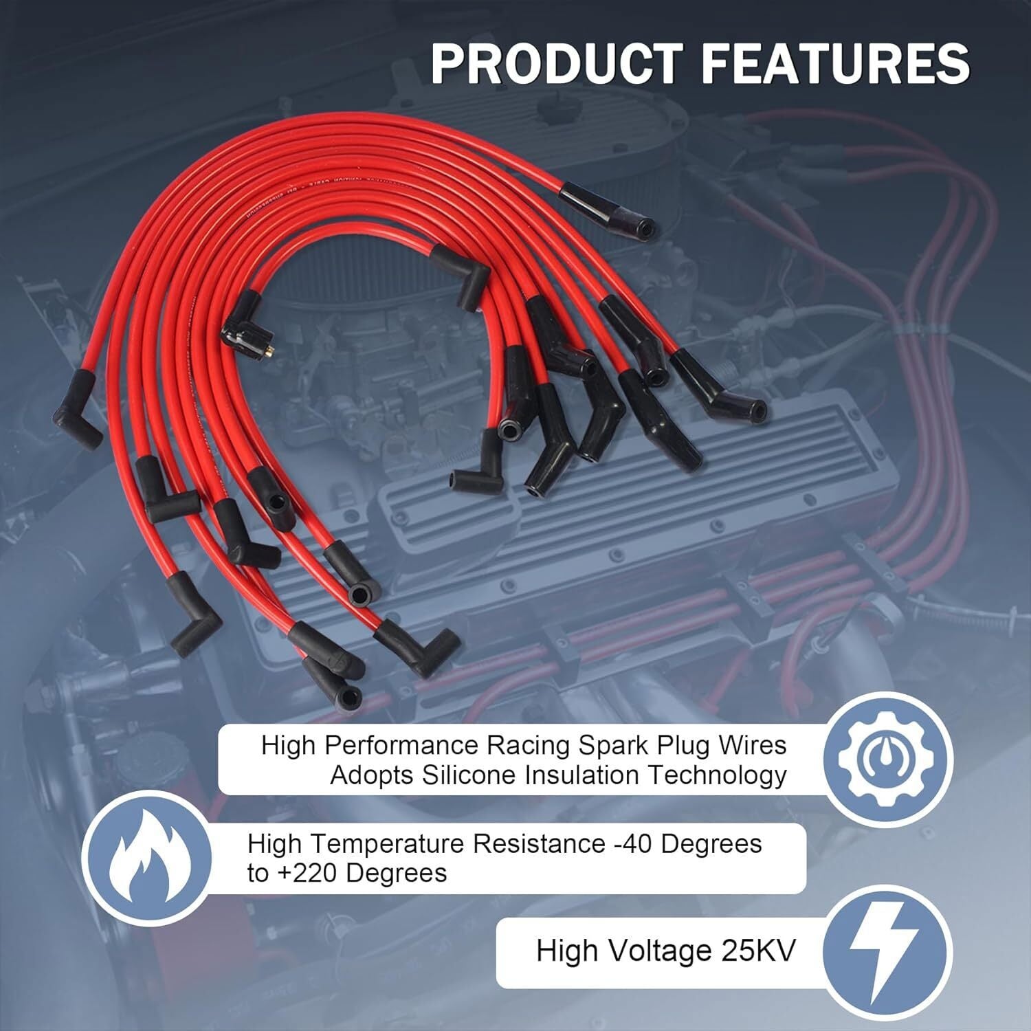 Red 10.5mm Spark Plug Wire Set for 1969-1995 Ford Mustang F-150 V8 5.0L 5.8L New