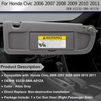 US Right Passenger Side Sun Visor For Honda Civic 2006 2007 2008 2009 2010 2011