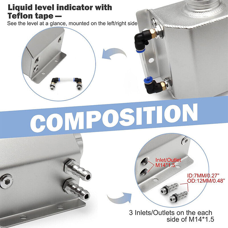 Car 1L Aluminum Radiator Coolant Overflow Bottle Water Reservoir Tank + Cap