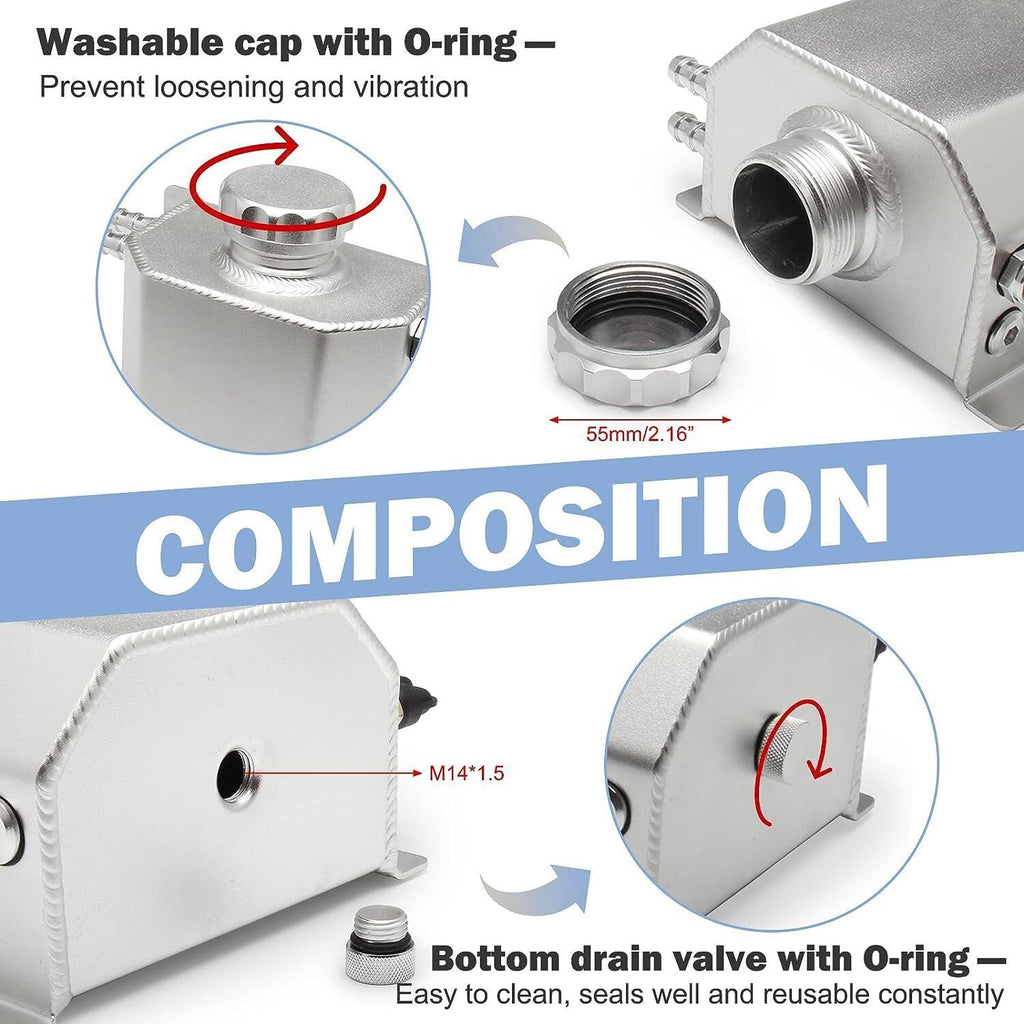 Car 1L Aluminum Radiator Coolant Overflow Bottle Water Reservoir Tank + Cap