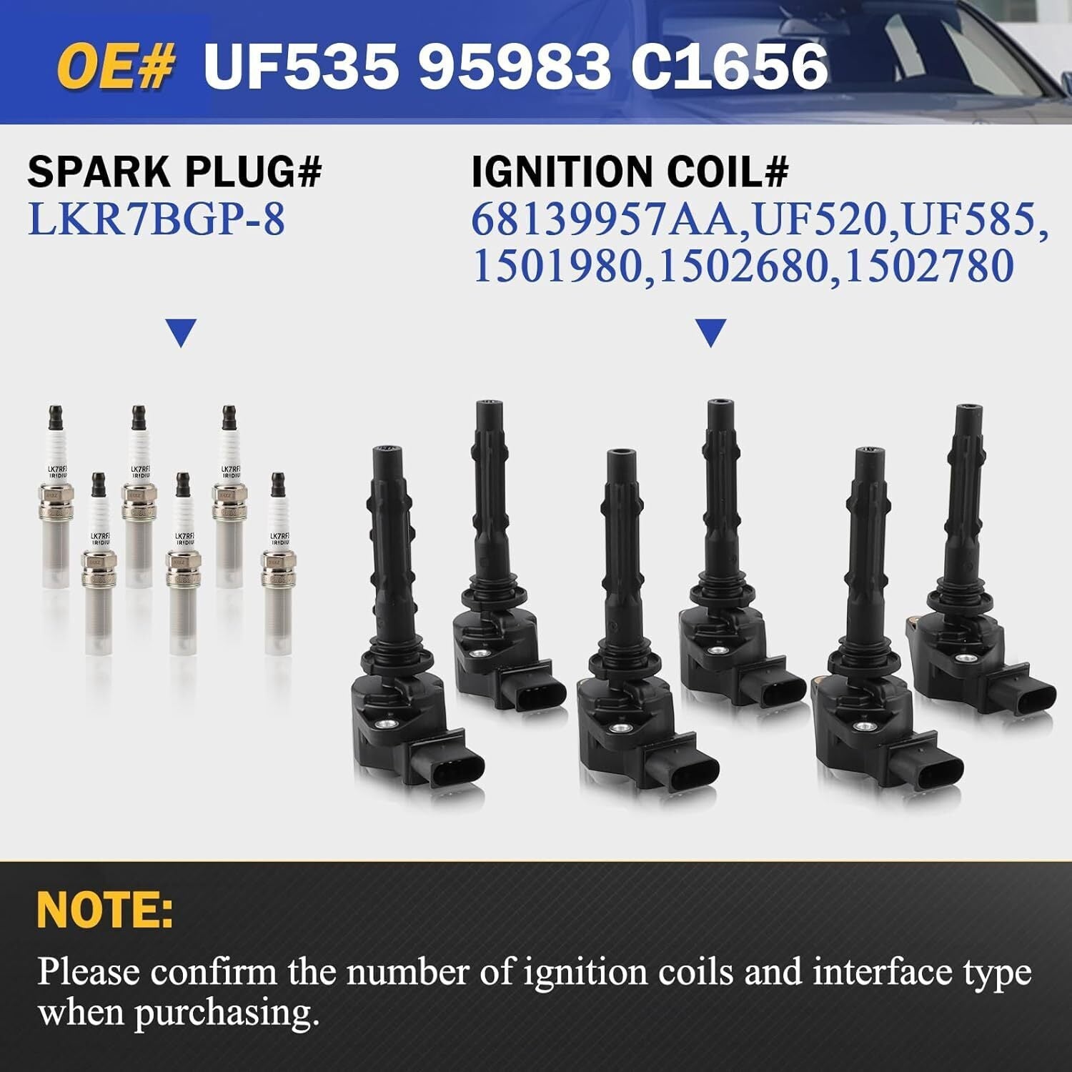 6 Ignition Coil & Spark Plug For Mercedes-Benz GLK350 E350 C300 C350 ML350 Black