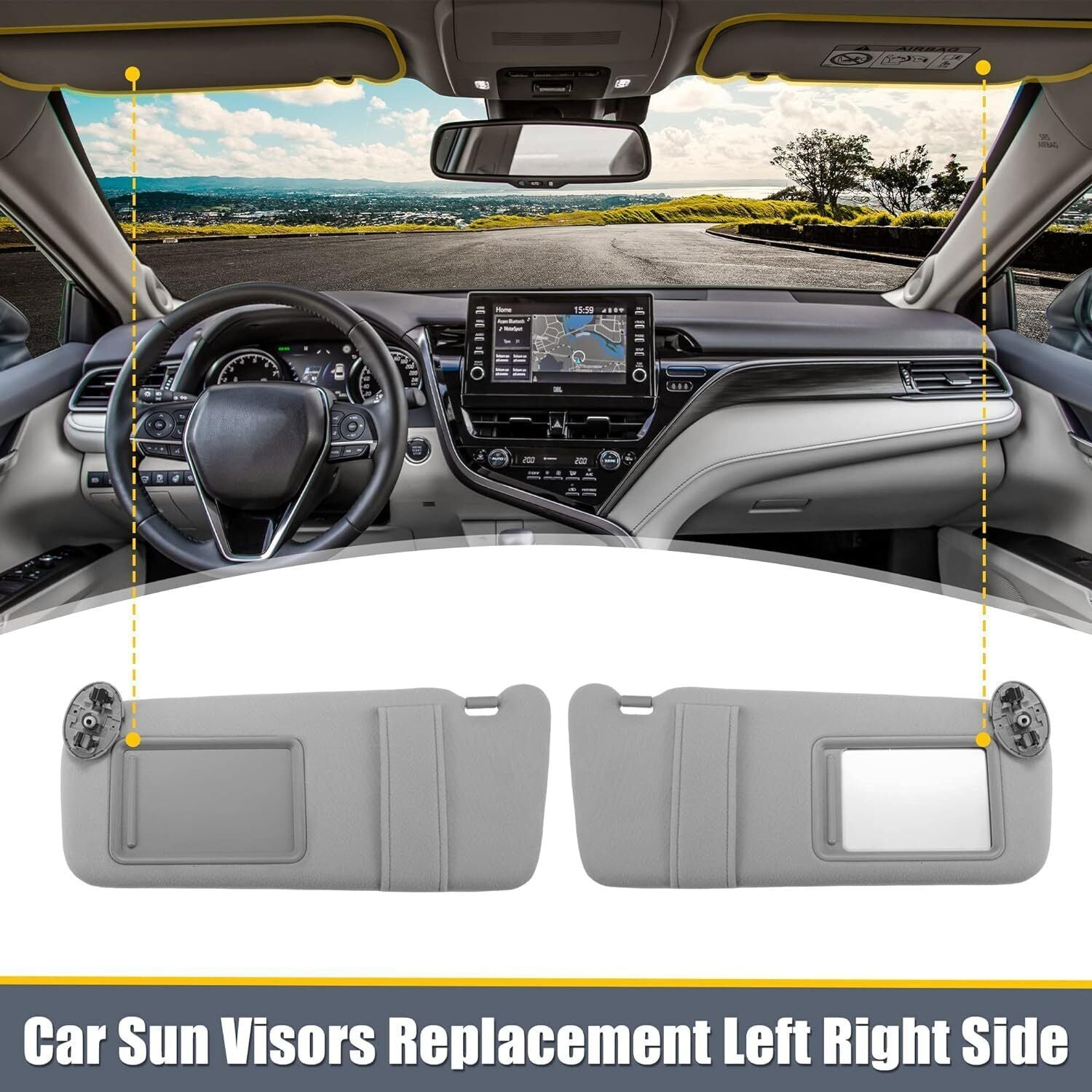 Pair Sun Visor Left & Right Side Without Sunroof Gray For Toyota Camry 2007-2011