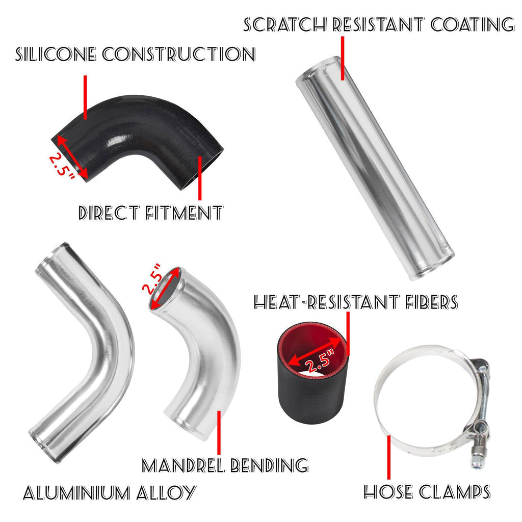 2.5" Universal Aluminum Turbo Intercooler Elbow Pipe Kit + Silicone Hose + Clamp