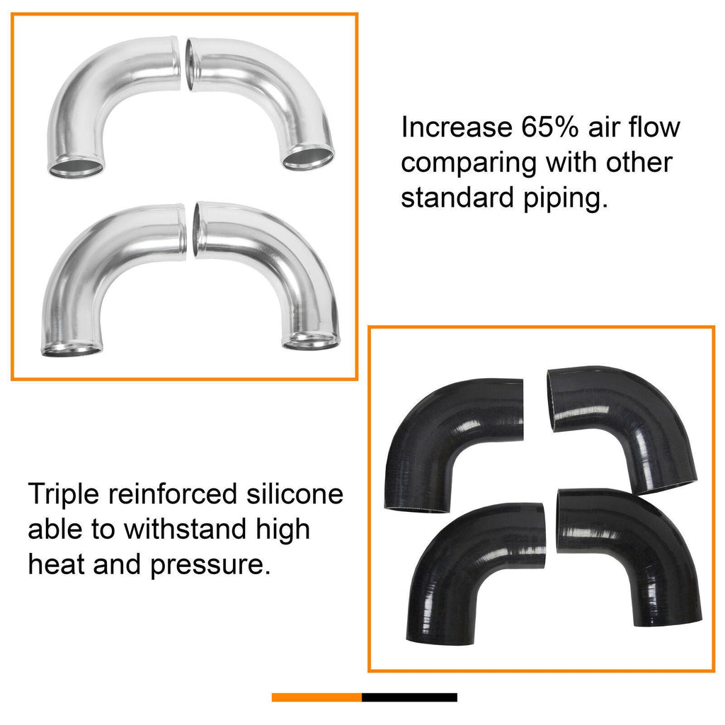 2.5" Universal Aluminum Turbo Intercooler Elbow Pipe Kit + Silicone Hose + Clamp