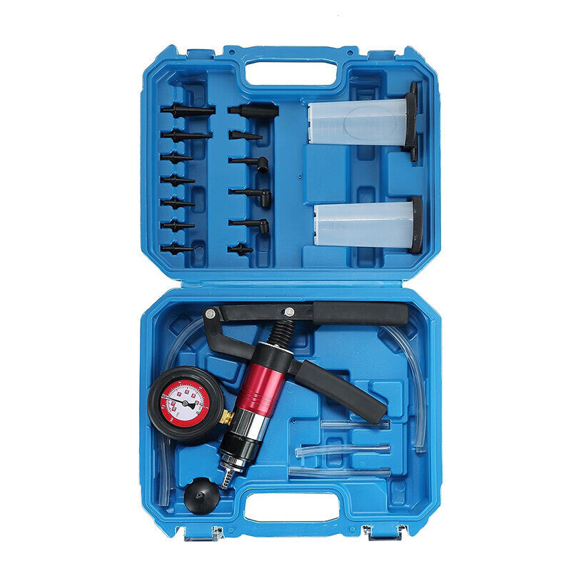 21PCS Brake Bleeder Kit Hand Held Vacuum Pressure Pump Tester with Adapters Case