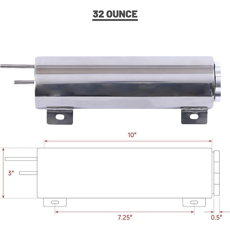 3"x10" Universal Radiator Overflow Tank Steel Coolant Overflow Tank 32 OZ
