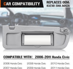Passenger Side RH Sun Visor For Honda Civic 2006 2007 2008 2009 2010 2011 Grey