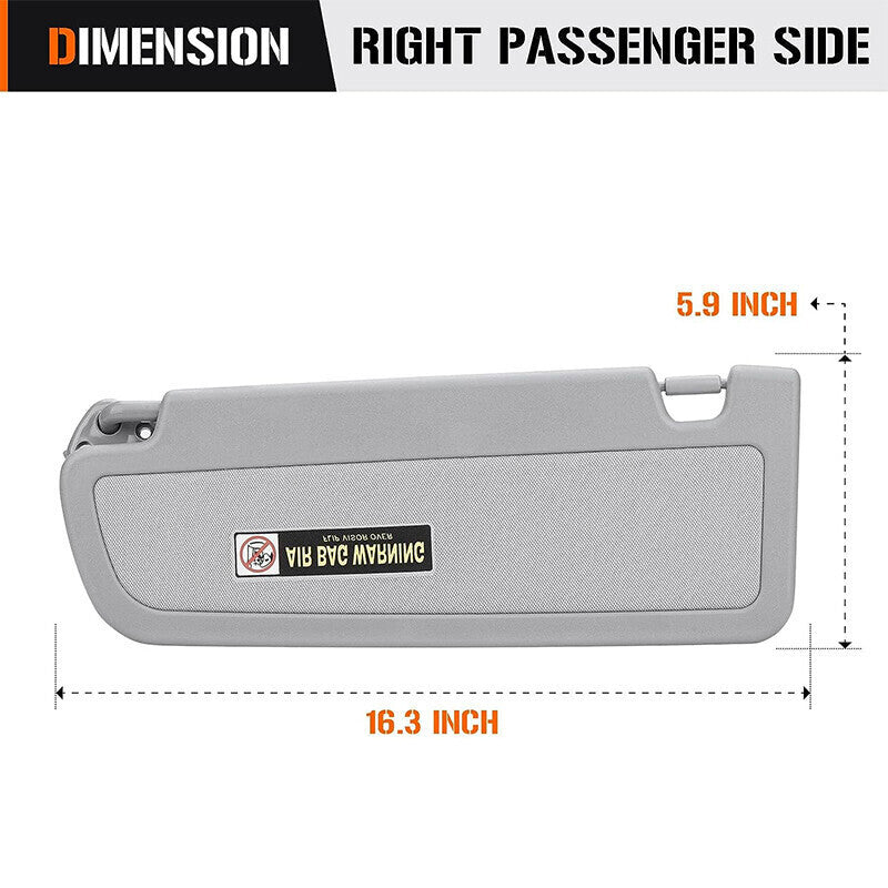 Passenger Side RH Sun Visor For Honda Civic 2006 2007 2008 2009 2010 2011 Grey