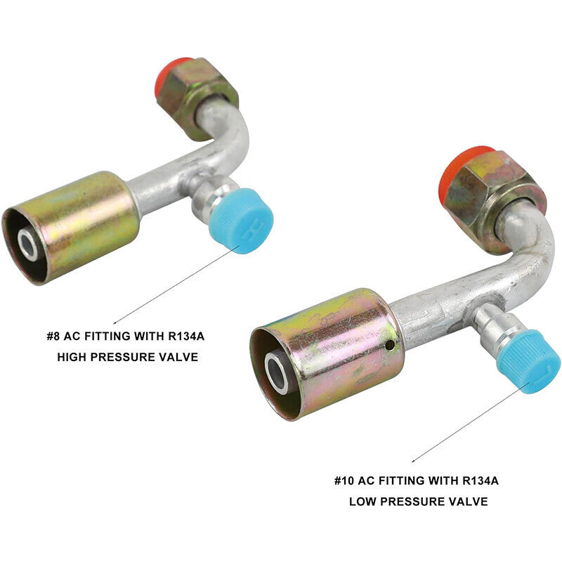 AC Fitting Set #8 and #10 Female Oring Beadlock 90 Degree & R134a pressure valve