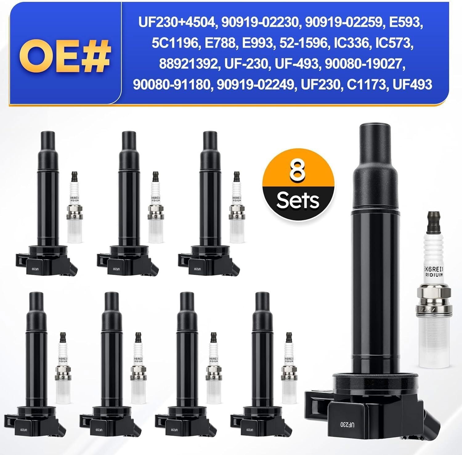 8X Ignition Coil+Iridium Spark Plug Pack for Toyota Tundra Sequoia 4.7L V8 UF230
