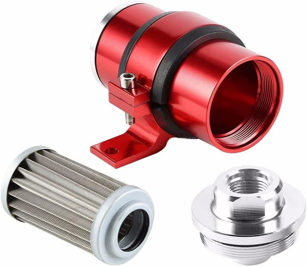 AN6 AN8 AN10 Inline Fuel Filter with Bracket Cleanable 30 Micron Universal Red