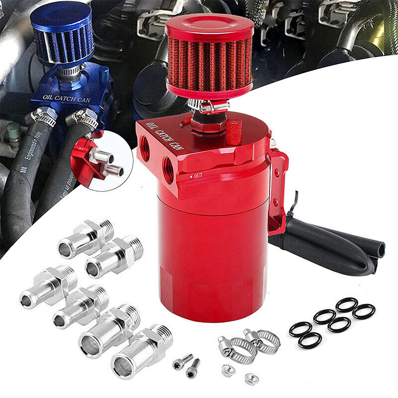 Universal Oil Catch Can Kit Red Baffled Reservoir with Breather Filter US STOCK
