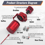 Universal Oil Catch Can Kit Red Baffled Reservoir with Breather Filter US STOCK