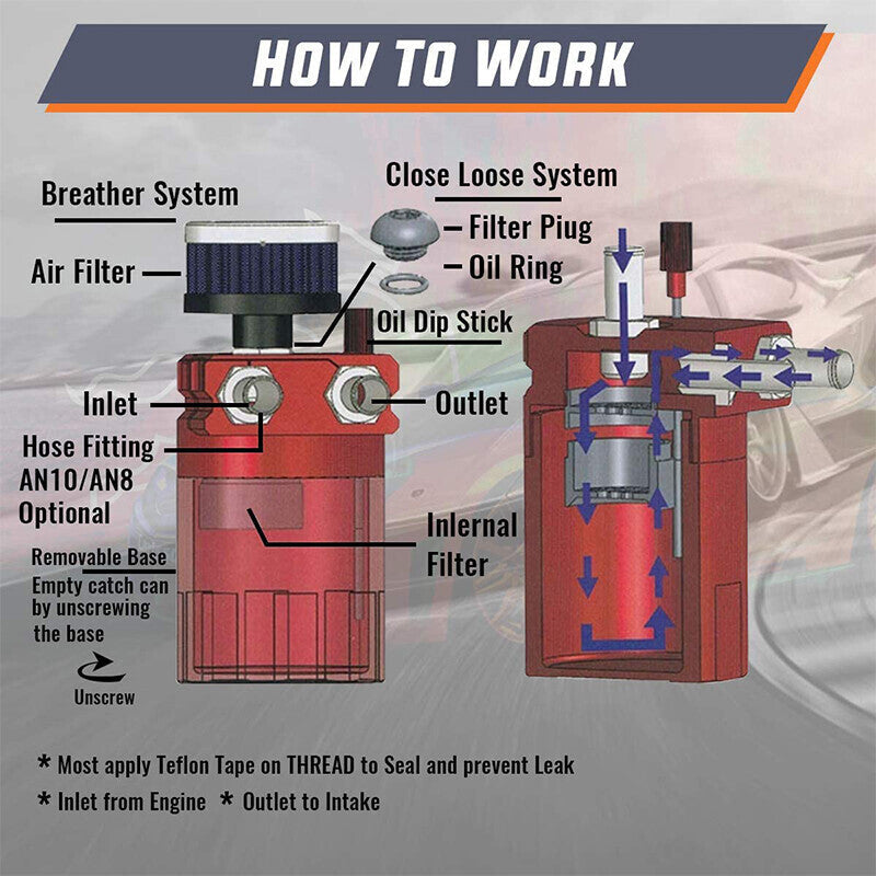 Universal Oil Catch Can Kit Red Baffled Reservoir with Breather Filter US STOCK