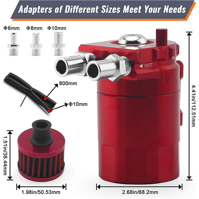 Universal Oil Catch Can Kit Red Baffled Reservoir with Breather Filter US STOCK