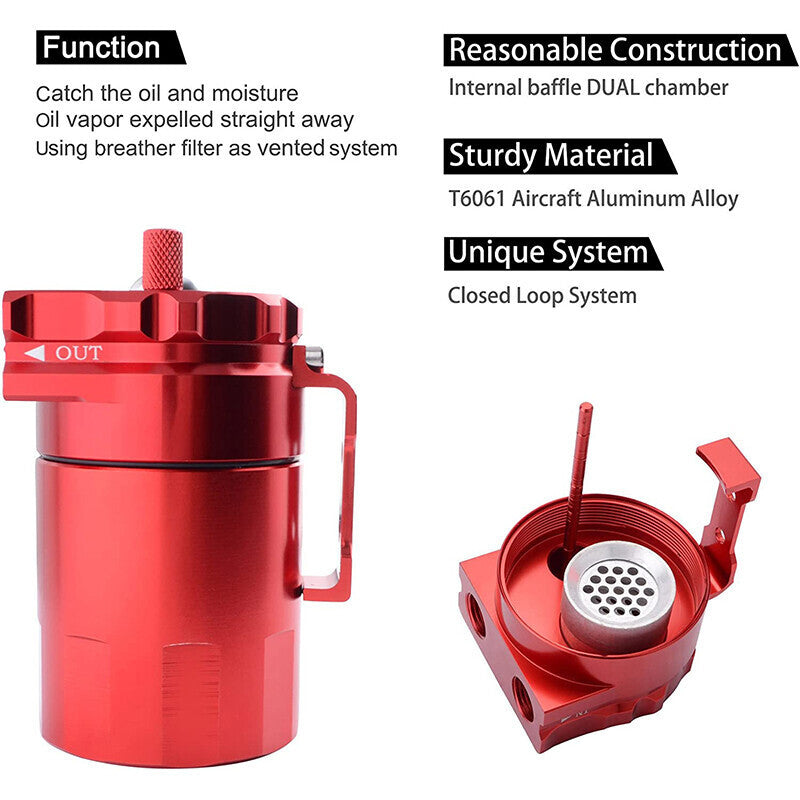 Universal Oil Catch Can Kit Red Baffled Reservoir with Breather Filter US STOCK