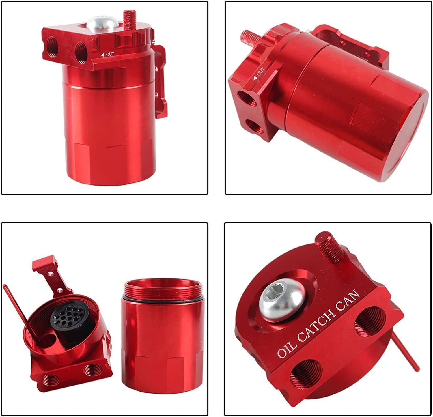 Universal Oil Catch Can Kit Red Baffled Reservoir with Breather Filter US STOCK