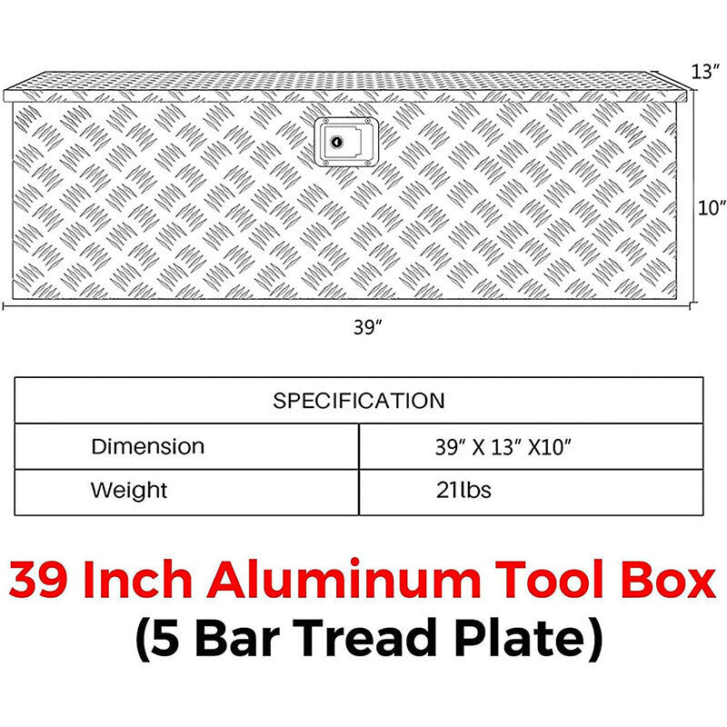 39 X 13 X 10 Truck Bed Tool Aluminum Heavy Duty for Pickup Truck Bed RV Trailer