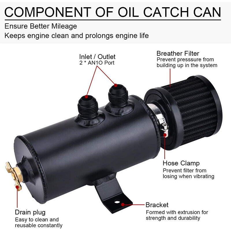 Universal Oil Catch Can Kit Reservoir Baffled Tank with Breather Filter Aluminum